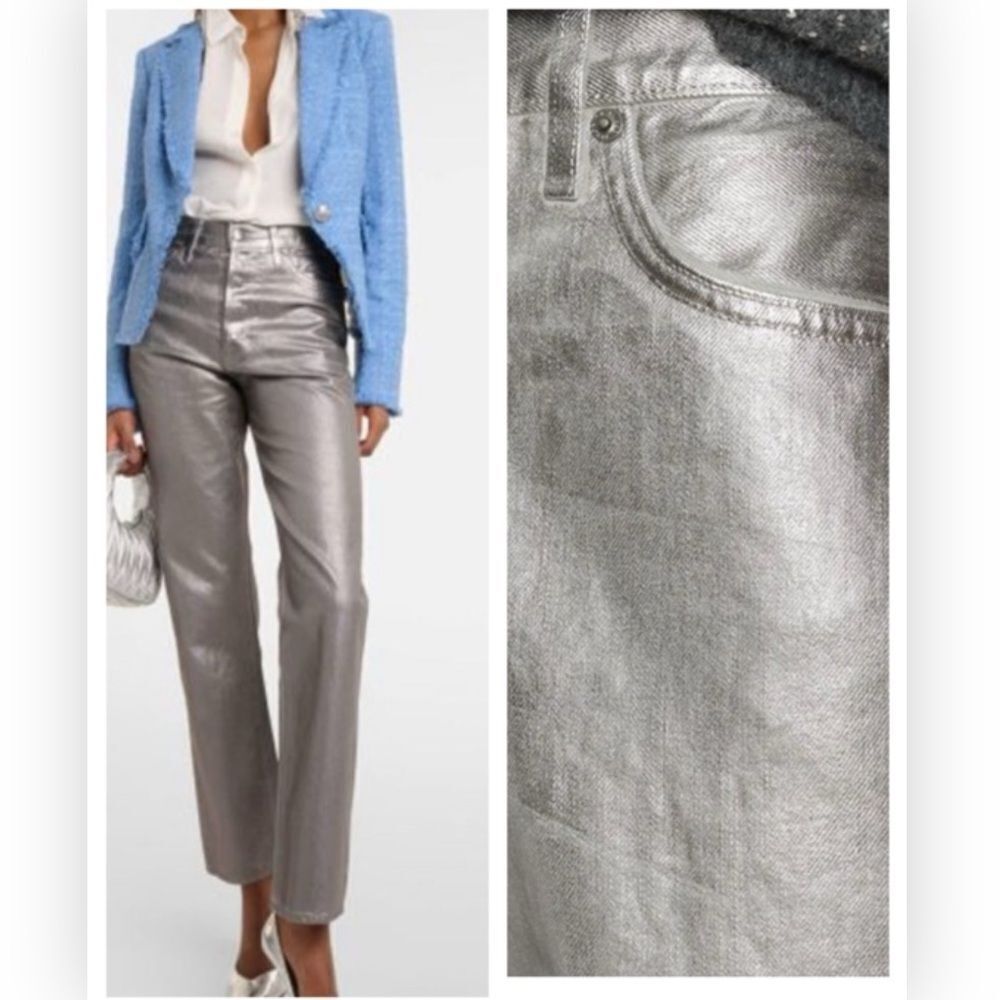 Veronica Beard Daniela Straight-Leg Metallic Jeans Size 30 Nwt $348